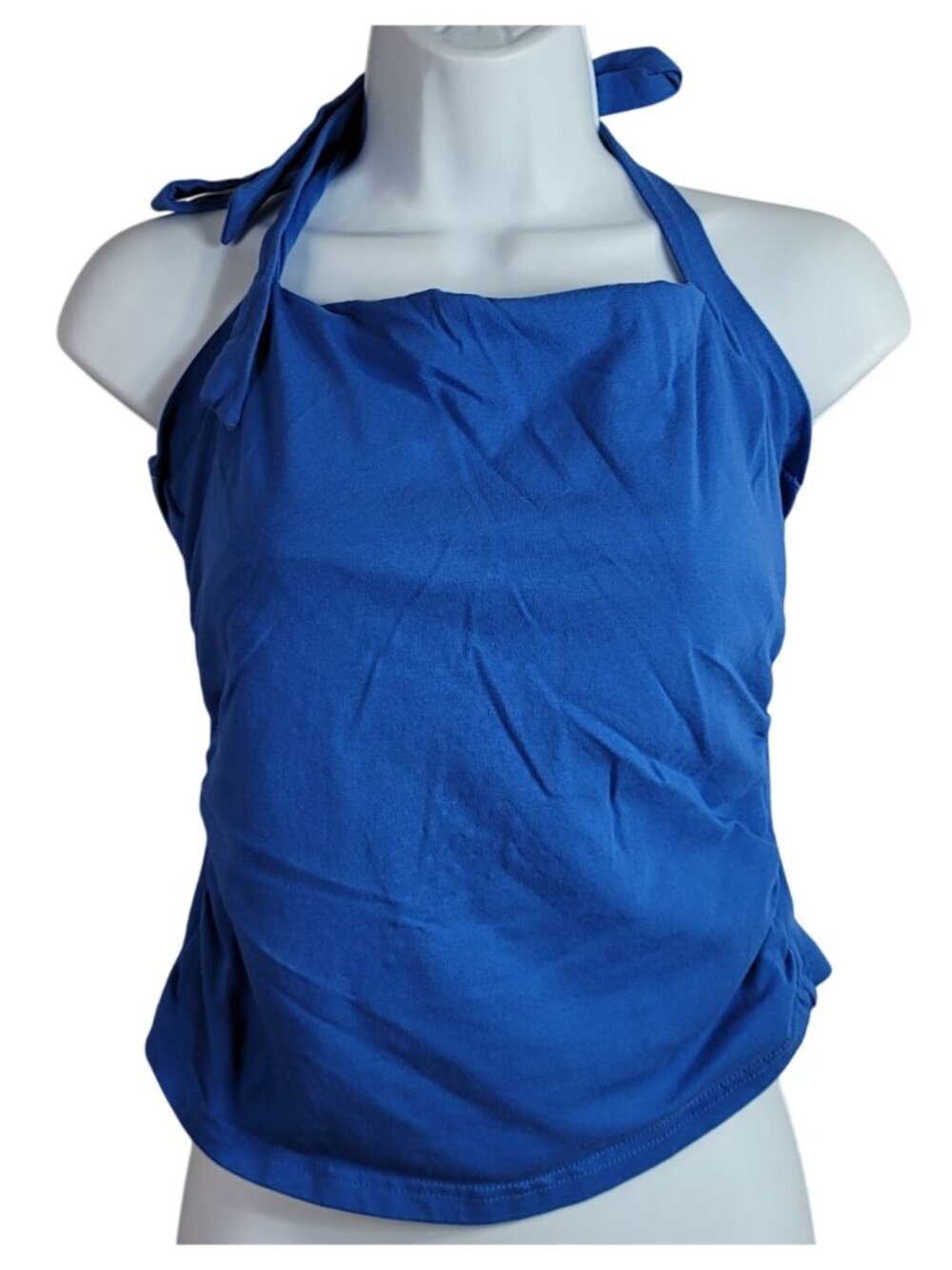 Shein Womens Halter Crop Top Blue Large Sleeveless Pullover Square Neck Ties